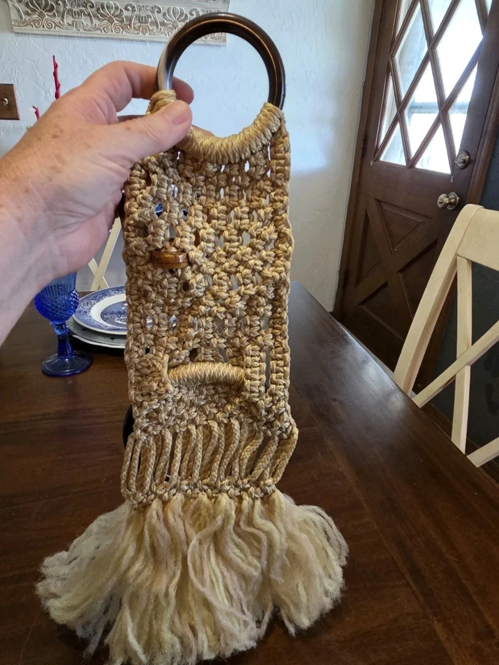 macrame guest towel holder, Butterfly, Boho, 70s Vibe, Vintage Handmade